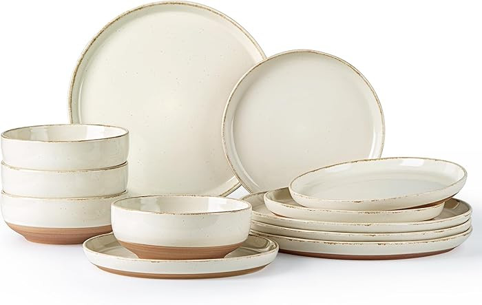 AmorArc Ceramic Dinnerware Sets for 4, 12 Pieces Handpainted Plates and Bowls Set with Rustic Ter... | Amazon (US)