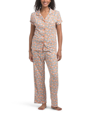 2pc Printed Short Sleeve Notch Collar Pajama Set | TJ Maxx