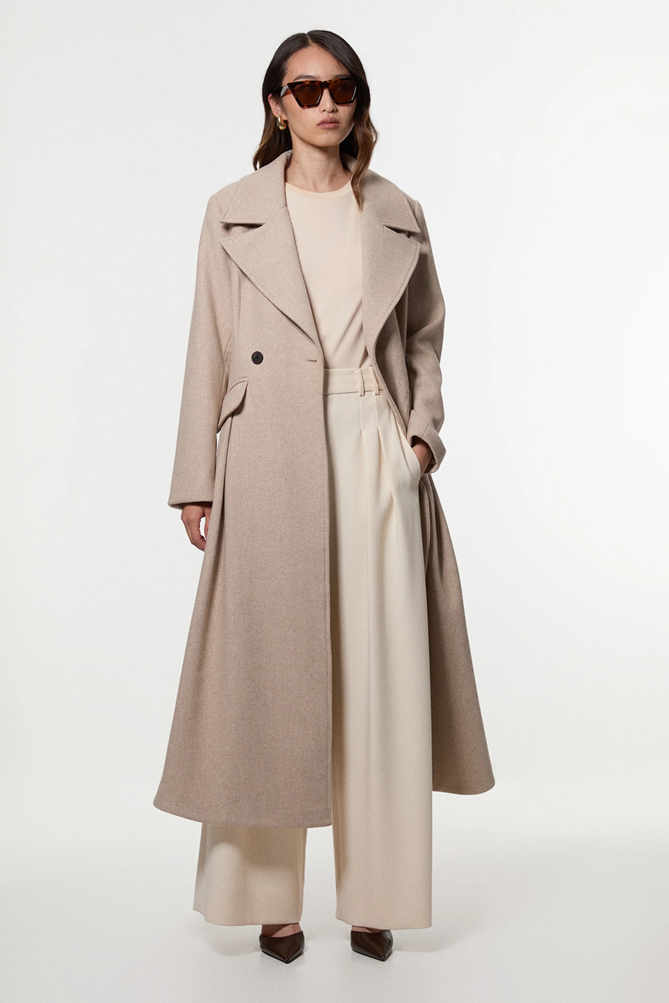 Wool Tailored Flared Skirt Midi Coat | Karen Millen US