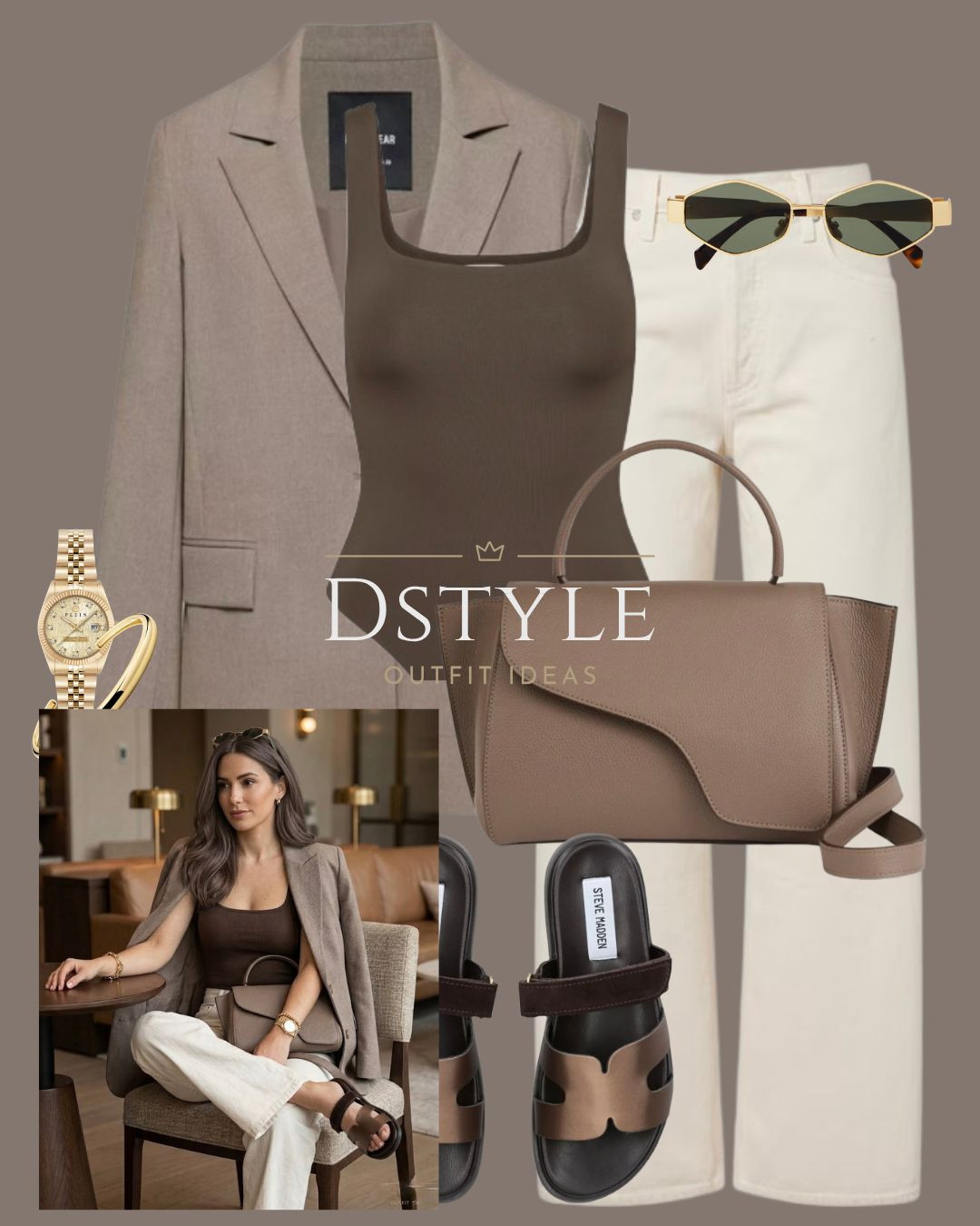 Monochrome but make it luxury. ✨ Styling a chocolate brown square-neck bodysuit with crisp cream wide-leg denim and a matching taupe blazer. Finished the look with these ultra-comfy Steve Madden slides.

#LTKootd