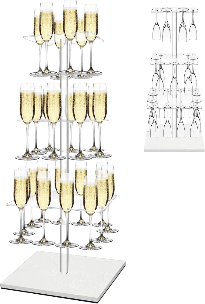 Champagne Tower with Marble Base,26 Slots Champagne Display Rack Designed for Serving and Drying,... | Amazon (US)