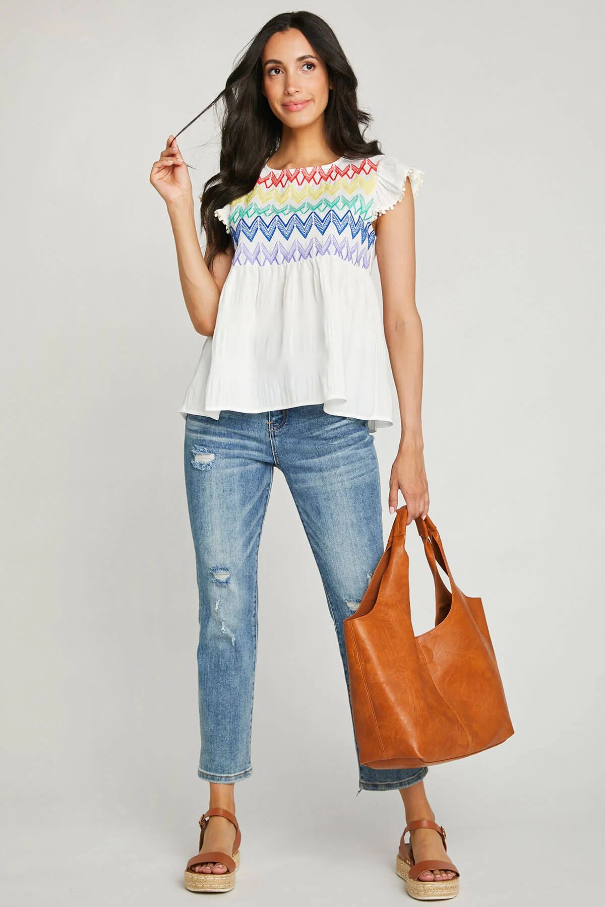 THML Rainbow Embroidered Top | Social Threads