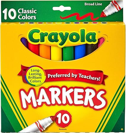 Crayola 587722 Non-Washable Markers, Broad Point, Classic Colors, 10/Set | Amazon (US)