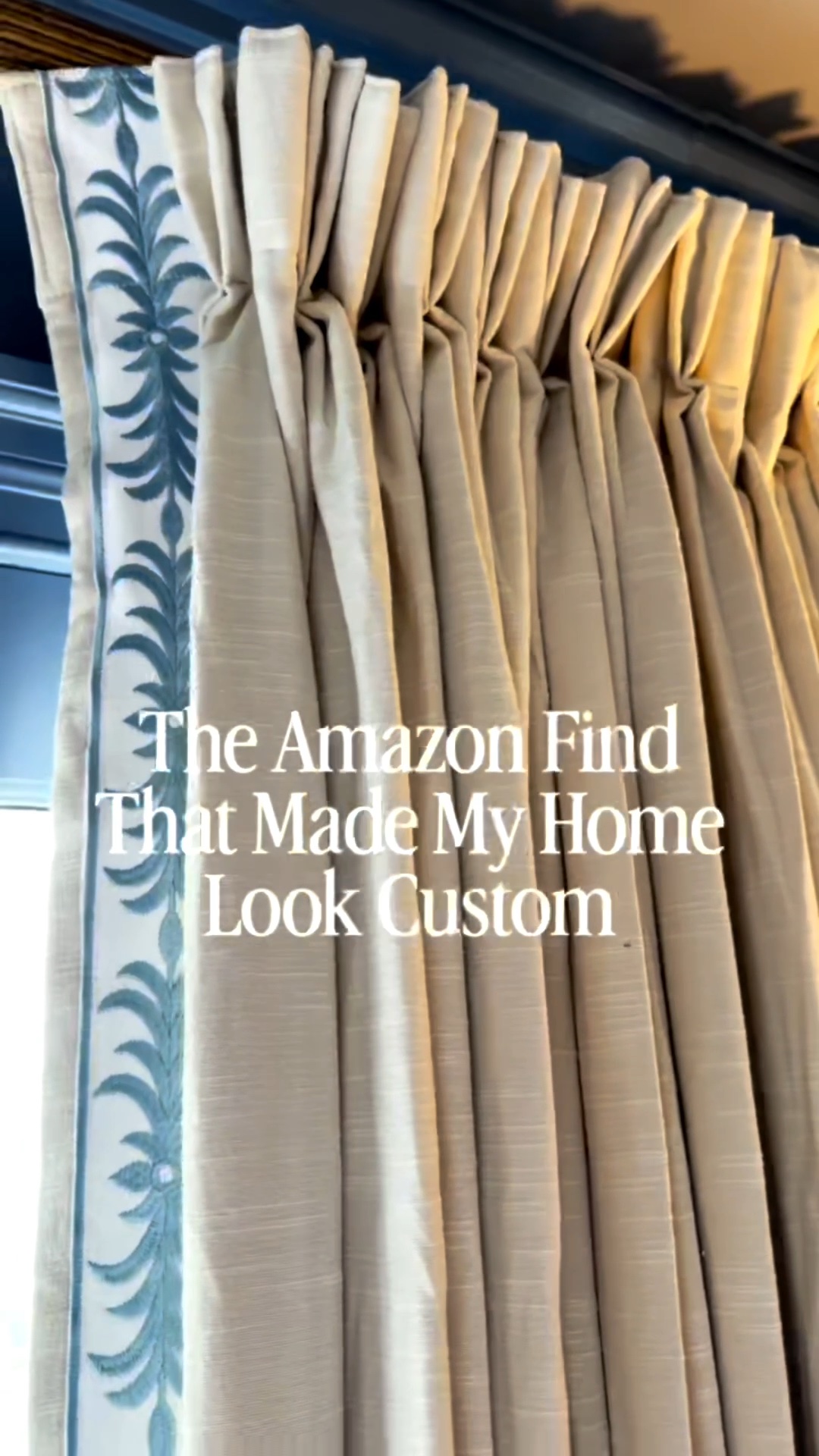 My curtain style is Jawara Luxury Linen Cotton Curtains with Border Trim 
Color: Ivory Beige J401-2
Hanging Header Style: French Pleat
Trim Border Style: R31 Leafy Blue

#LTKHome