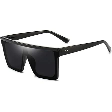 YuanTU Square Oversized Sunglasses for Women Men Fashion Flat Top Big Black Frame Shades | Walmart (US)