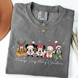 Vintage Disney Very Merry Christmas Comfort Colors Shirt, Mickey And Friends Christmas Shirts, WD... | Etsy (Global)