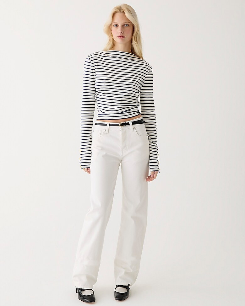 Vintage rib split-neck T-shirt with buttons in stripe | J. Crew US