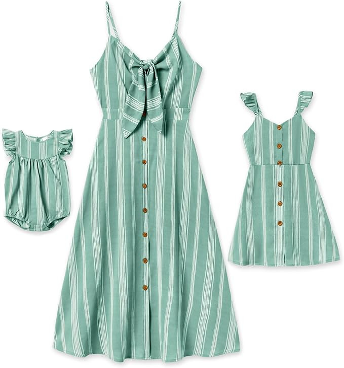 IFFEI Family Matching Outfits Mommy and Me Dresses Spaghetti Strap Stripe Print Summer Casual Dre... | Amazon (US)