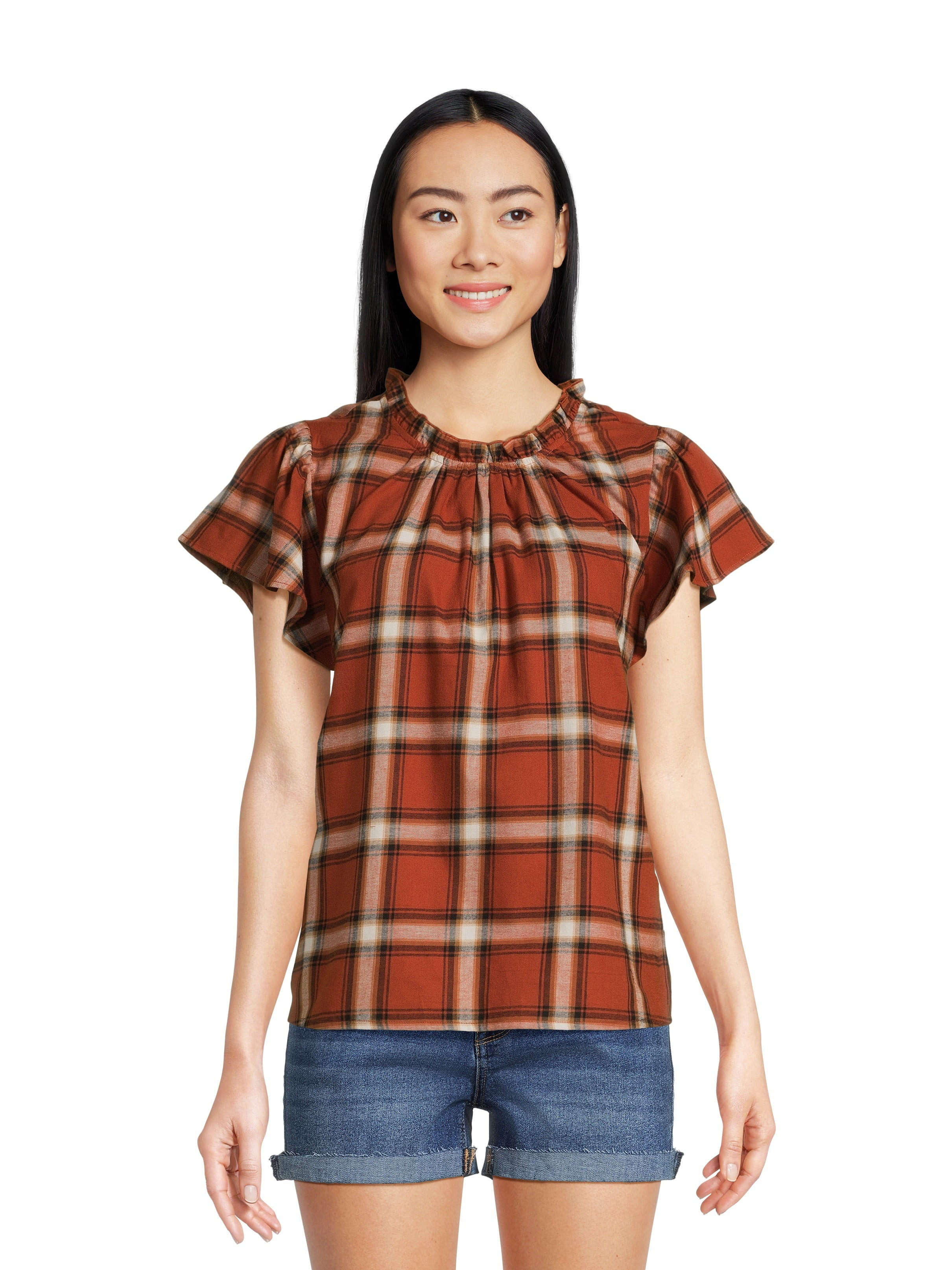 Time and Tru Women's Popover Woven Top with Puff Sleeves, Sizes S-XXXL | Walmart (US)