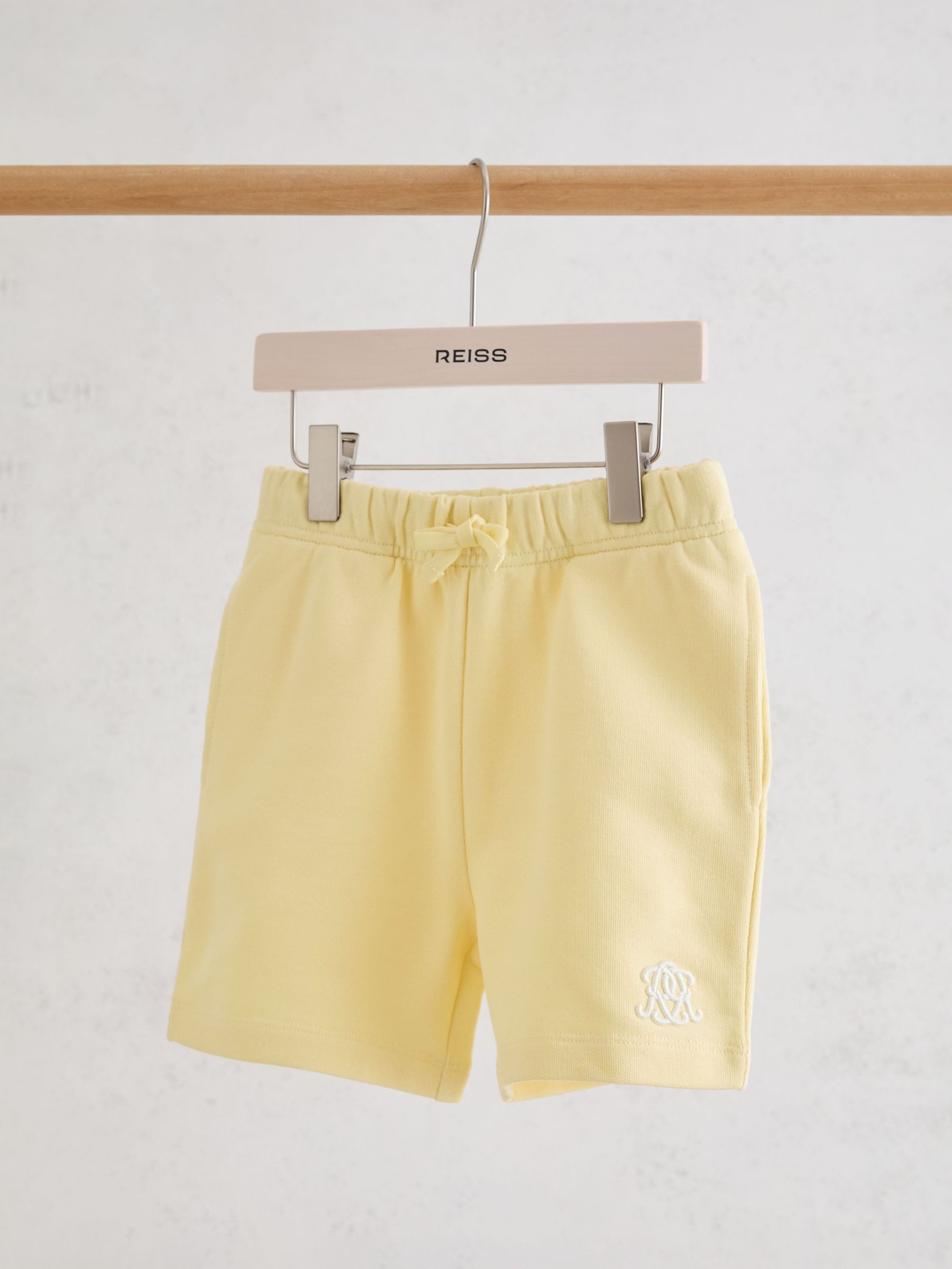 Reiss 3-9 yrs Monogram Embroidered Cotton Shorts in Yellow - REISS | Reiss UK