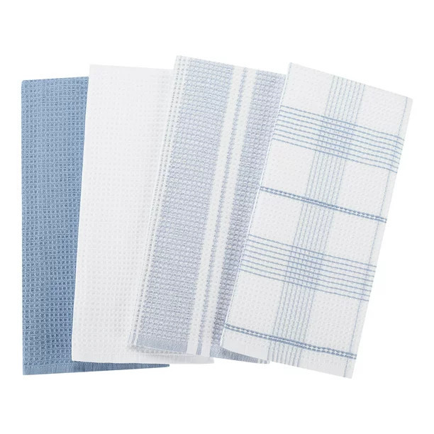 Better Homes & Gardens 4-Piece Oversized Waffle Weave Kitchen Towel Set, Blue Linen - Walmart.com | Walmart (US)