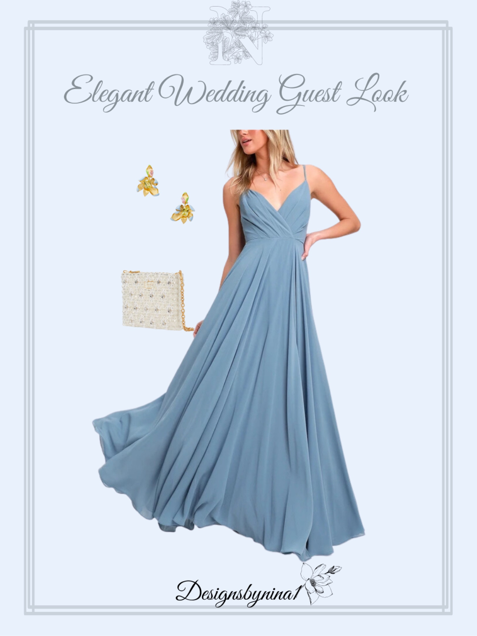 Elegant Wedding Guest Look! Beautiful Wedding Guest Dress, Purse & Earrings | Light Blue Dresses | Maxi Dress | Summer Dresses 

#LTKstyletip #LTKwedding #LTKSeasonal