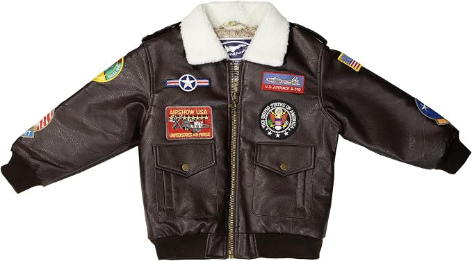 Up and Away Children's Medium-Weight A-2 Bomber Jacket in Brown With Nine Patches | Amazon (US)