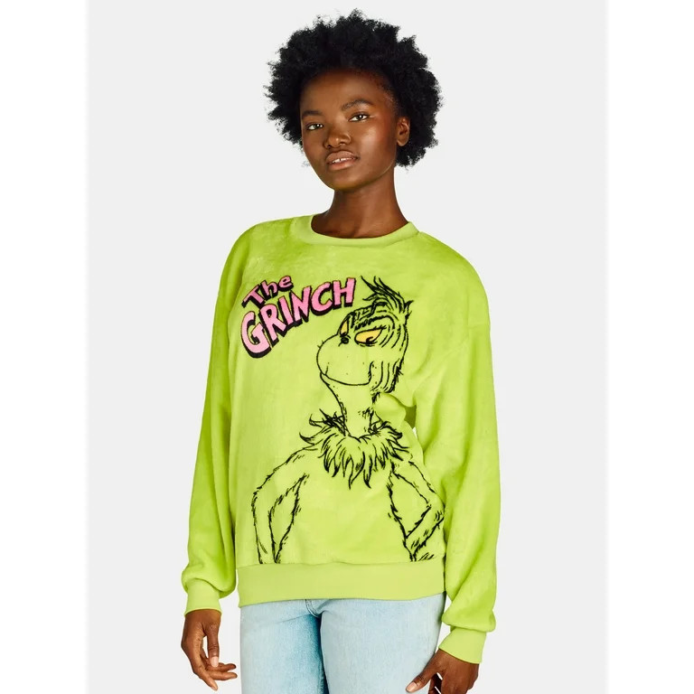 Dr. Seuss Women’s The Grinch Plush Graphic Sweatshirt, Sizes XXS-XXL | Walmart (US)