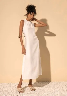 Vestido Chá Com Decote Redondo E Botões Laterais | Dafiti (BR)