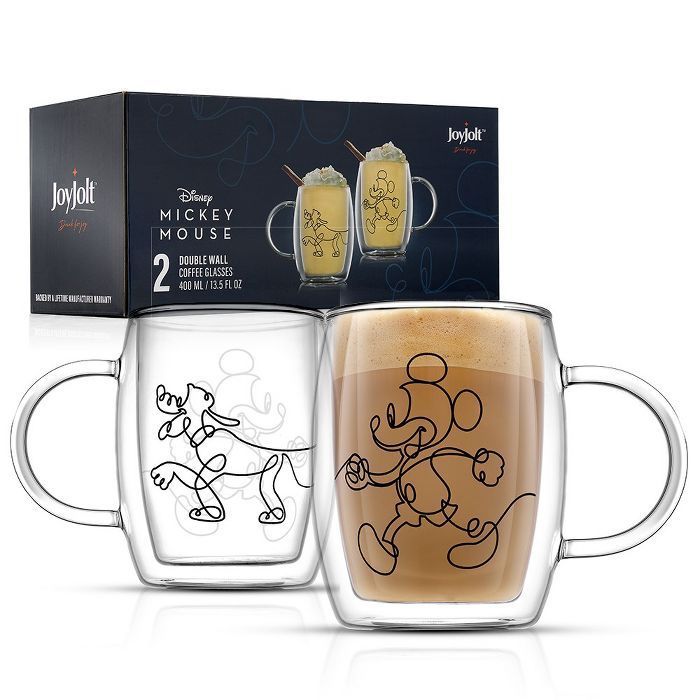 JoyJolt Disney Mickey and Pluto Glass Mugs - Set of 2 Double Wall  Tea Glass Coffee Cups - 13.5 o... | Target