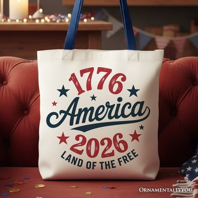 Patriotic America 1776-2026 Land of the Free Canvas Tote Bag, 250 Year Independence Day Celebration Gift WHITE-BLU-HANDLE 16 inches | Target