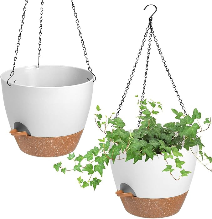 Hanging Planters for Indoor Outdoor Plants, 2 Pack Self Watering Hanging Pot with Drainage Holes ... | Amazon (US)