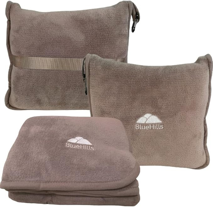 BlueHills Premium Soft Travel Blanket Pillow Airplane Flight Blanket Throw in Soft Bag Pillow cas... | Amazon (US)