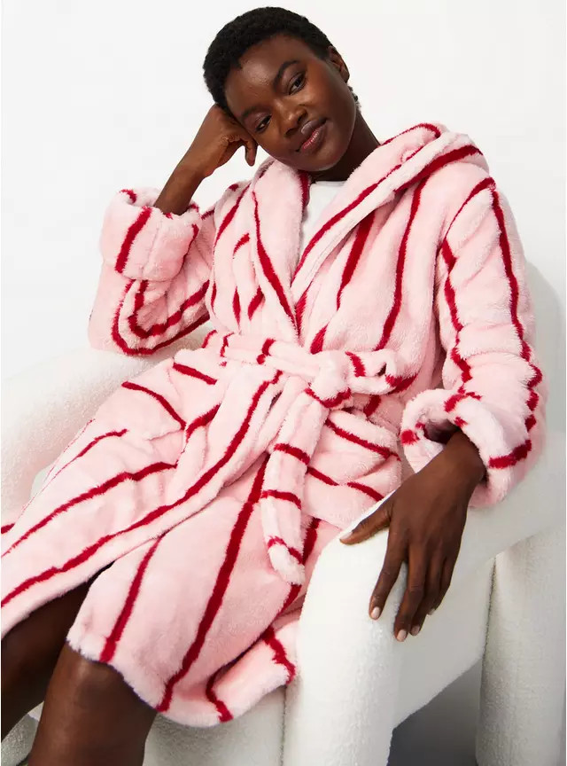 Buy Pink Stripe Print Hooded Dressing Gown S | Dressing gowns | Tu | Tu Clothing