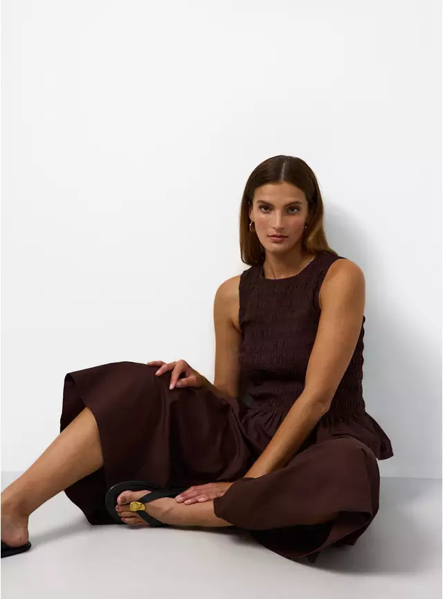 Buy Brown Poplin Shirred Sleeveless Co-ord Top 22 | Tops | Tu | Tu Clothing