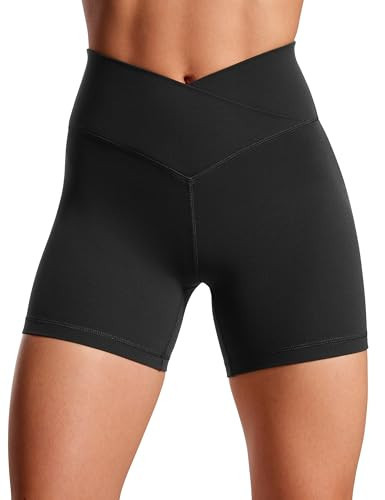 CRZ YOGA Butterluxe Crossover Biker Shorts 5" - Criss Cross High Waisted Workout Yoga Buttery Soft Womens Black X-Large | Amazon (US)