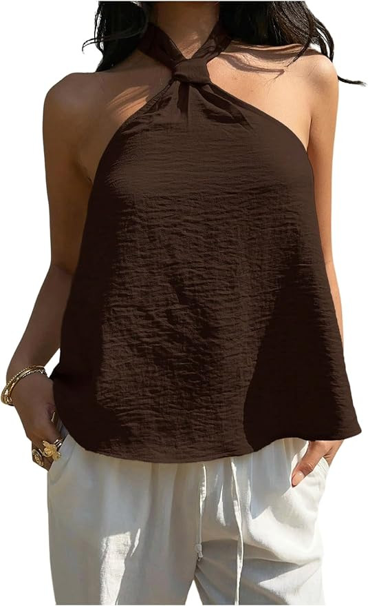 Floerns Women's Halter Tops Sleeveless Bowknot Back Trendy Casual Tops Concert Outfits | Amazon (US)