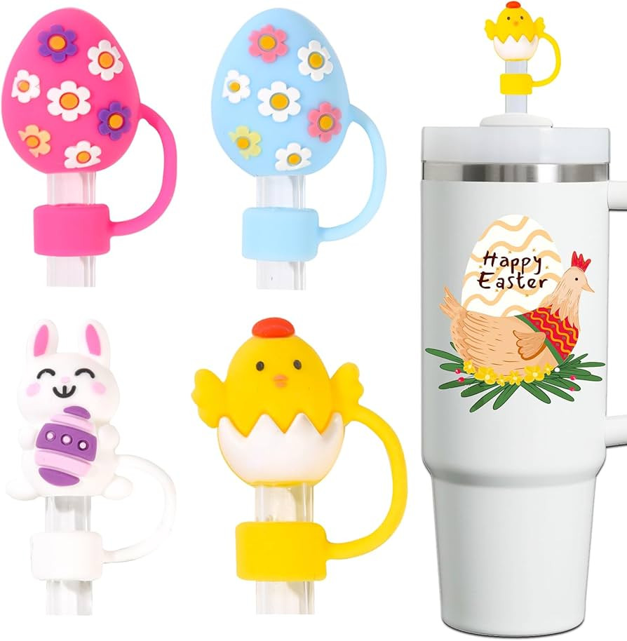 Easter Straw Toppers - Silicone Stanley Cup Accessories Covers with Cute Chick, Bunny & Egg Desig... | Amazon (US)