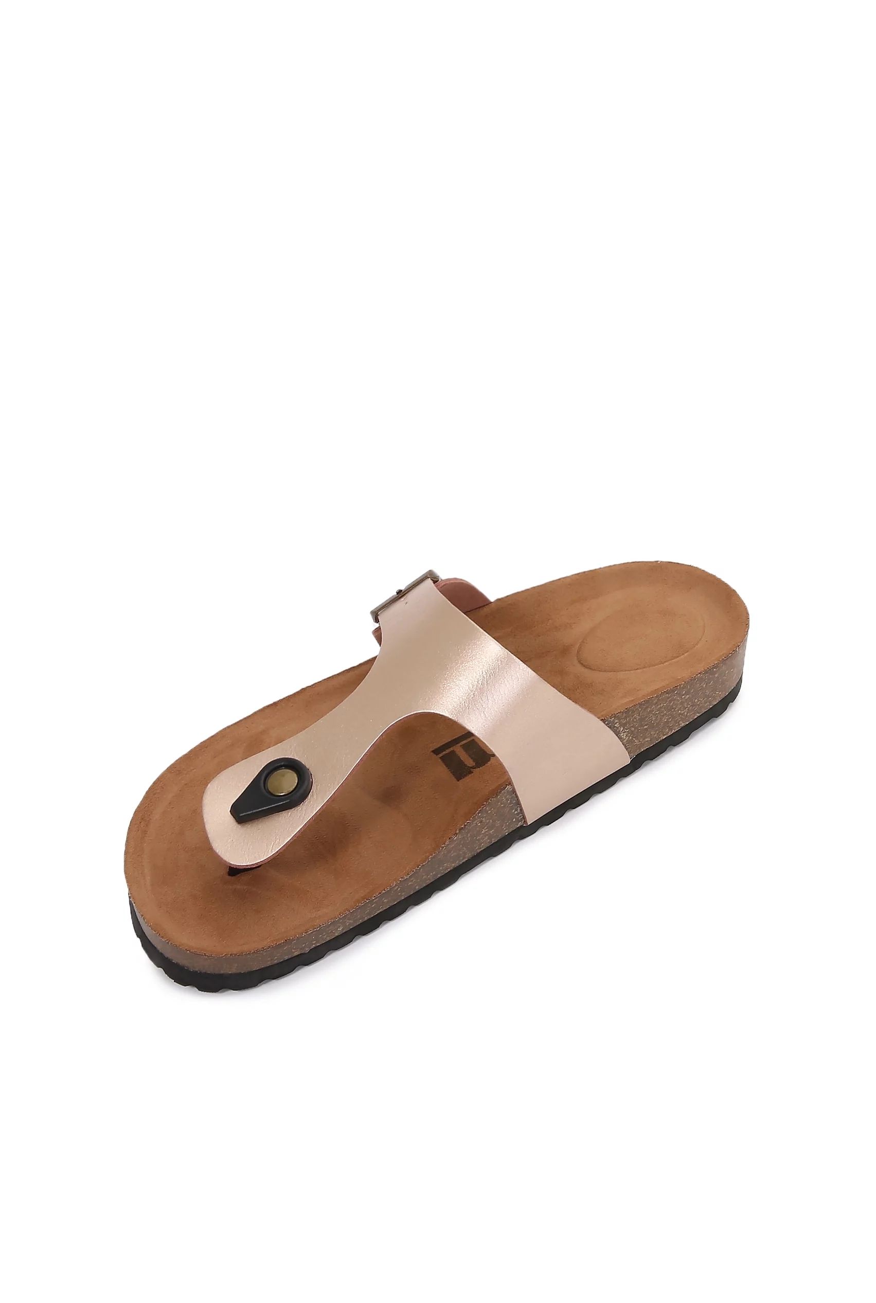Women Soft Cork Footbed PU Leather Hook and Loop T Strap Flip Flops (PU Gold / 11 ) | Walmart (US)