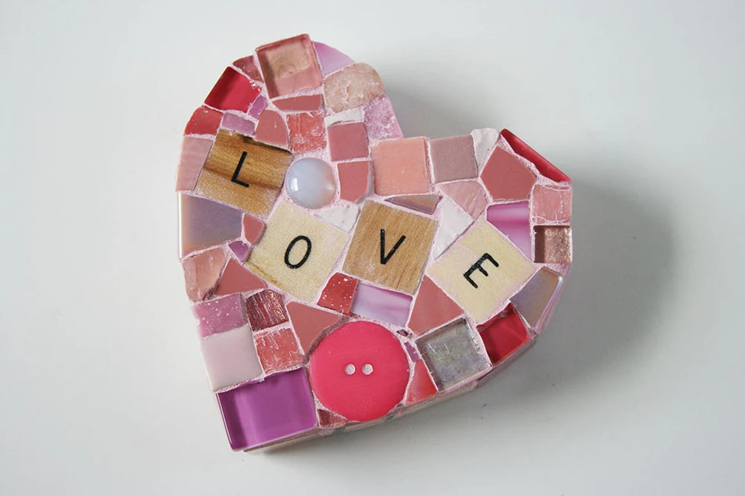 Pink Mosaic Heart Paperweight Large Mixed Media Wood Letters Conversation Hearts Love Valentines ... | Etsy (US)
