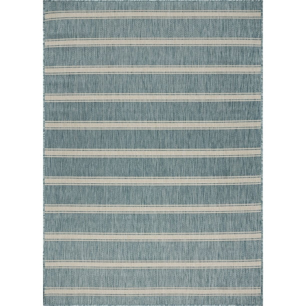 Lr Home 2' x 3' Blue and White Beach Striped Outdoor Rug - Walmart.com | Walmart (US)