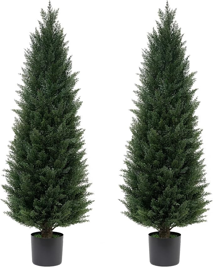 ECOLVANT Two 4FT Artificial Cedar Trees Artificial Topiary UV Resistant Potted Plant Artificial O... | Amazon (US)