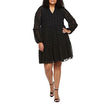 Sam And Jess Plus Long Sleeve Textured Dot Swing Dresses | JCPenney