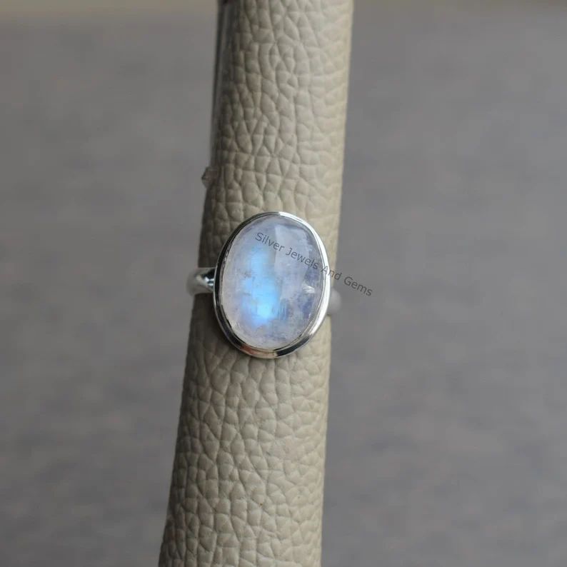 Natural Rainbow Moonstone Ring-Blue Fire Moonstone Ring-Handmade Silver Ring-925 Sterling Silver-... | Etsy (US)