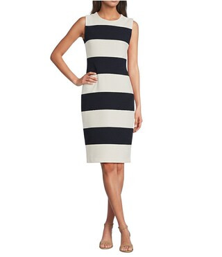 Calvin Klein Stripe Scuba Crepe Crew Neck Sleeveless Sheath Dress | Dillard's | Dillard's