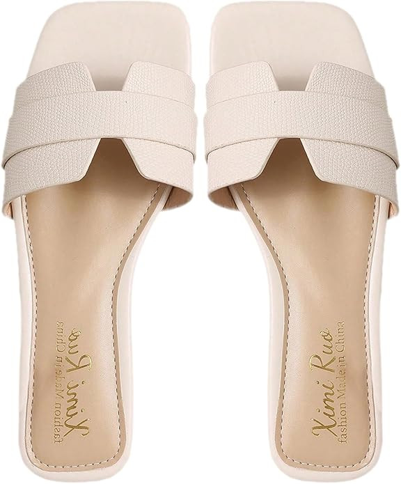 GORGLITTER Women's Dressy Square Toe Flat Sandals Summer Beach Vacation H Band Slide Sandals Wedd... | Amazon (US)