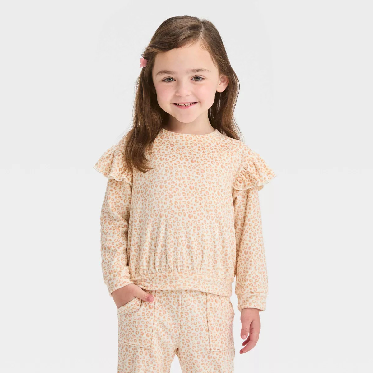 Toddler Girls' Leopard Fleece Sweatshirt - Cat & Jack™ Beige | Target