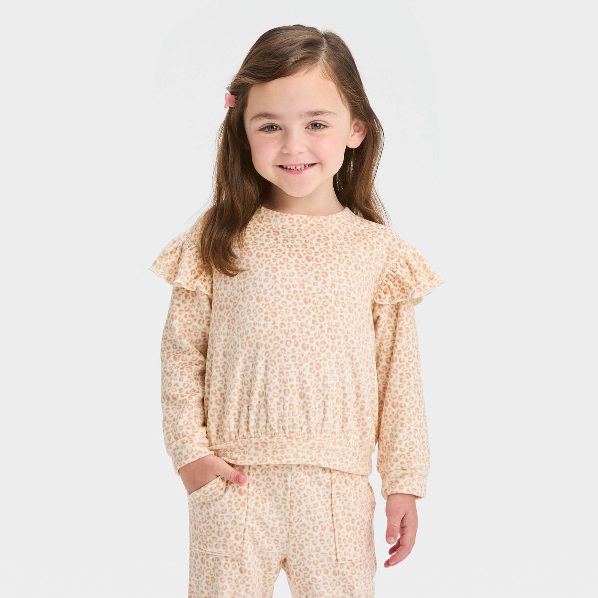 Toddler Girls' Leopard Fleece Sweatshirt - Cat & Jack™ Beige | Target