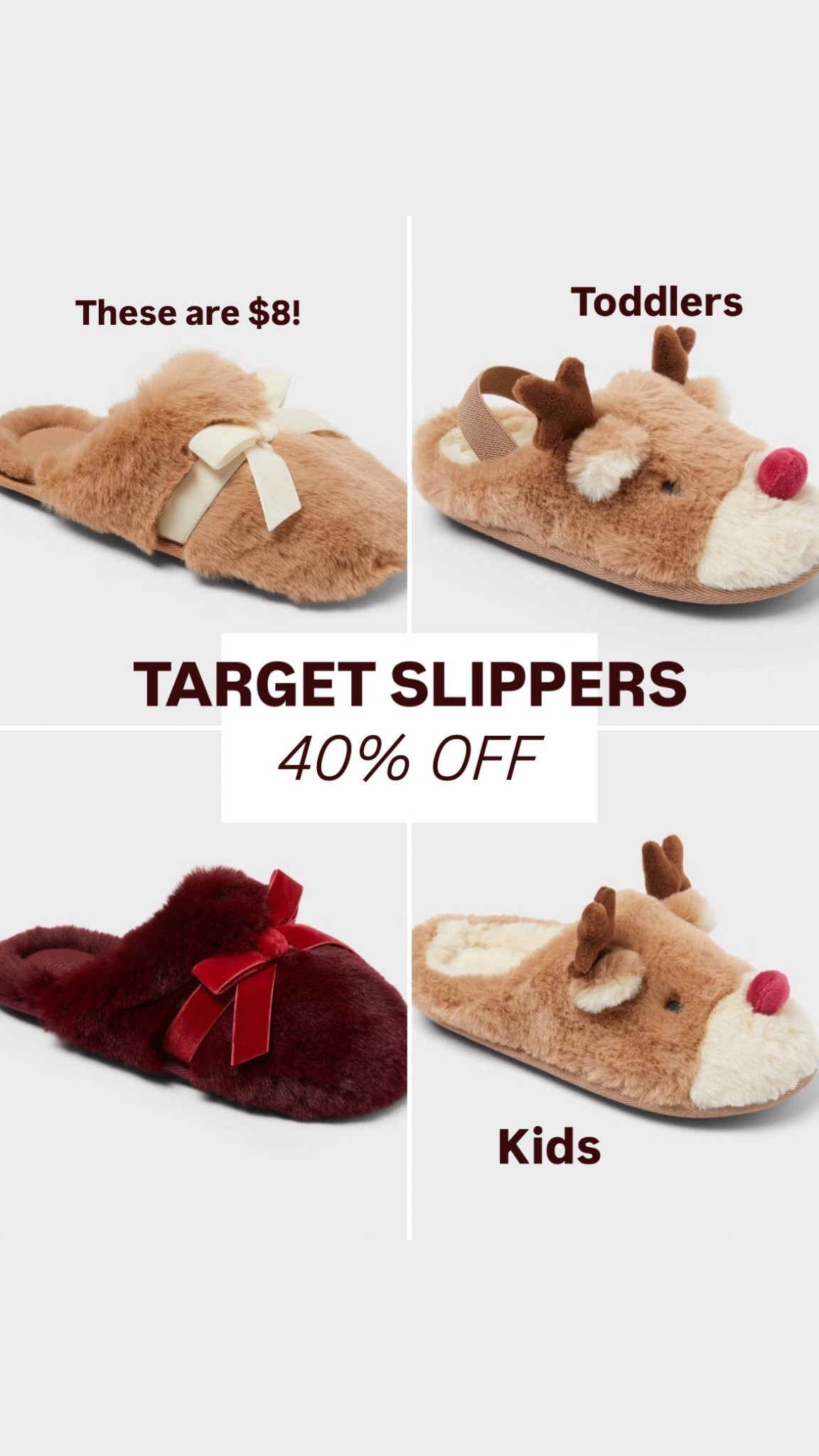 Target slippers 40% off TODAY ONLY 
Christmas kids toddlers slippers pajamas 
Womens 
Major sale 

#LTKHome #LTKFindsUnder50 #LTKSaleAlert