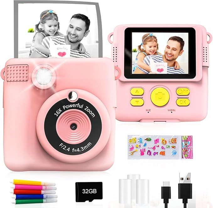 Instant Print Camera - GKTZ 1080P HD 0 Ink Instant Print Photo - Christmas Birthday Gifts for Age... | Amazon (US)