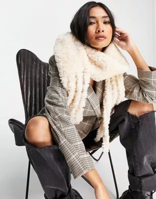 Topshop faux fur tassle scarf in cream | ASOS (Global)