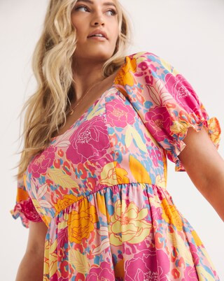 Floral Print Sweetheart Neck Midi Dress | Simply Be (UK)