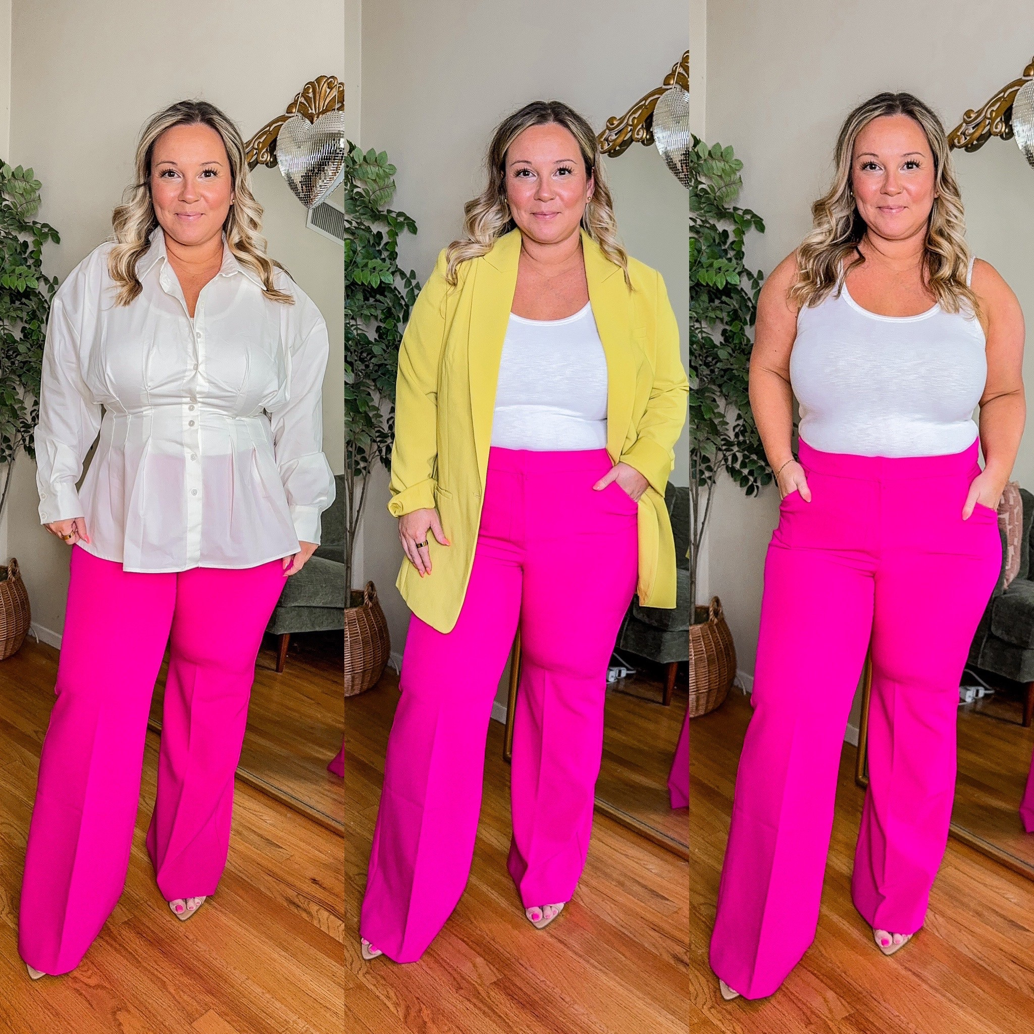 Express trousers size 14 SHORT Leggings
Button down top size LARGE PETITE Spring
Blazer size LARGE 
Aerie tank top size LARGE 

Workwear style, business casual, Express, Anthropologie, spring outfit, spring trends, size 12, size 14, closet staples 

#LTKSpringSale #LTKPetite #LTKMidsize