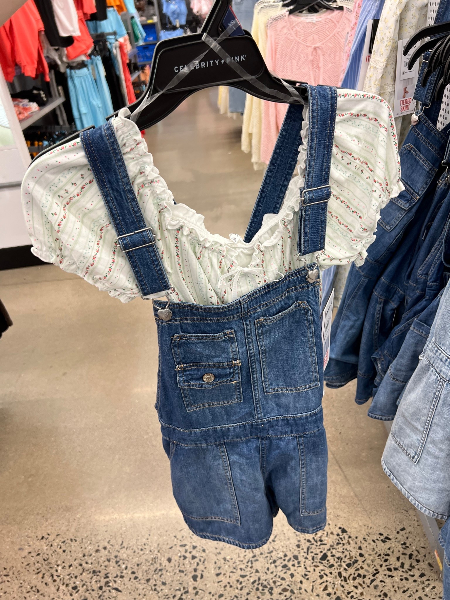 Walmart denim shortalls and puff sleeve bodysuit 