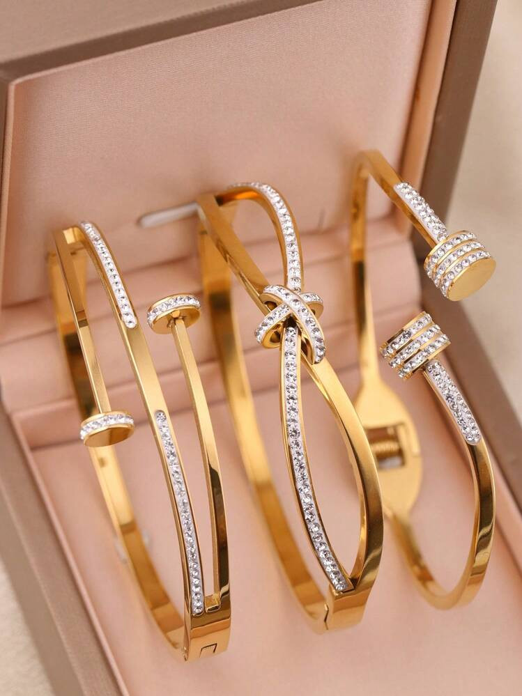 3pcs/1pc Elegant Luxury Stainless Steel Women Gold Zirconia Bracelet, Suitable For Daily Wear, Va... | SHEIN