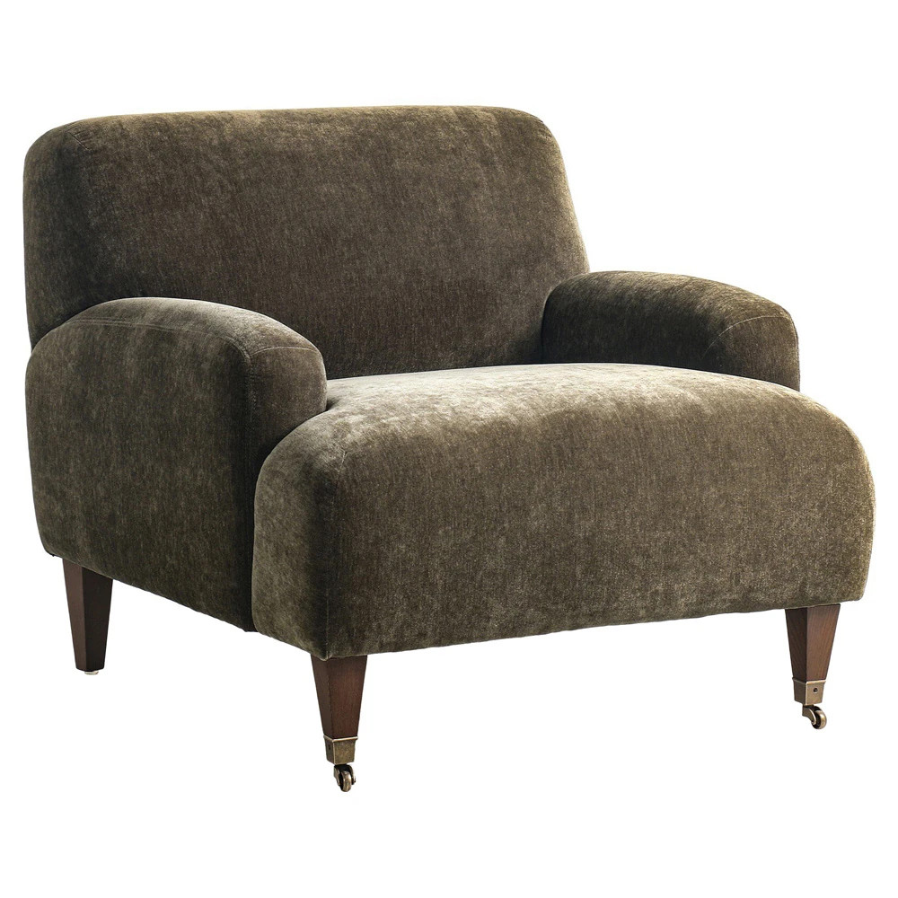 Kent Malmo Olive Velvet Arm Chair | Kathy Kuo Home