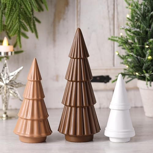 Pinkunn 3 Pcs Neutral Christmas Tree Figurines,Minimalism Resin Christmas Tree Ornament Tabletop,... | Amazon (US)