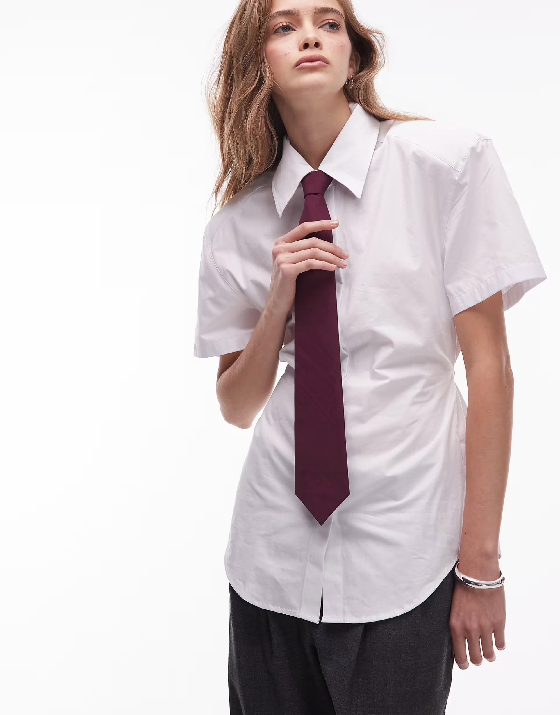 ASOS DESIGN shoulder pads short sleeve shirt with polka dot tie in white | ASOS | ASOS (Global)