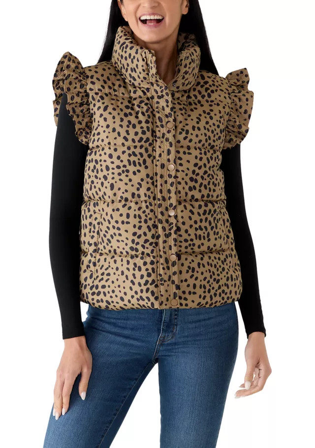 Women's Ruffle Shoulder Puffer Vest | Belk