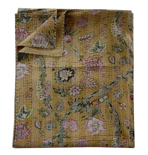 Indian Floral Kantha Print Kantha Quilt Queen Gudri Handmade Quilt Vintage Kantha Spread Throw Co... | Etsy (US)
